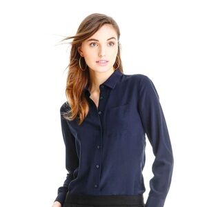 Joe Fresh 100% Silk Navy Blue Tunic Blouse long sleeve Women’s Minimalist SZ XS